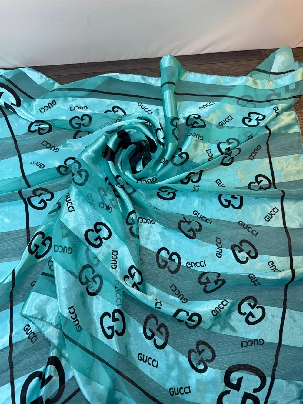 GG Turquoise Logo Silk scarf 40”x39”